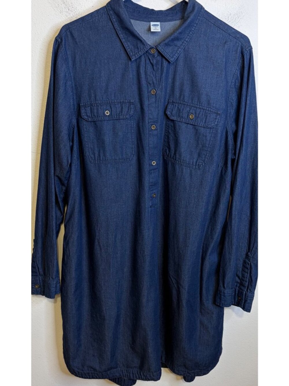 Old Navy Womens XL Dark Denim Shirt Dress Long Sleeve Blue Button